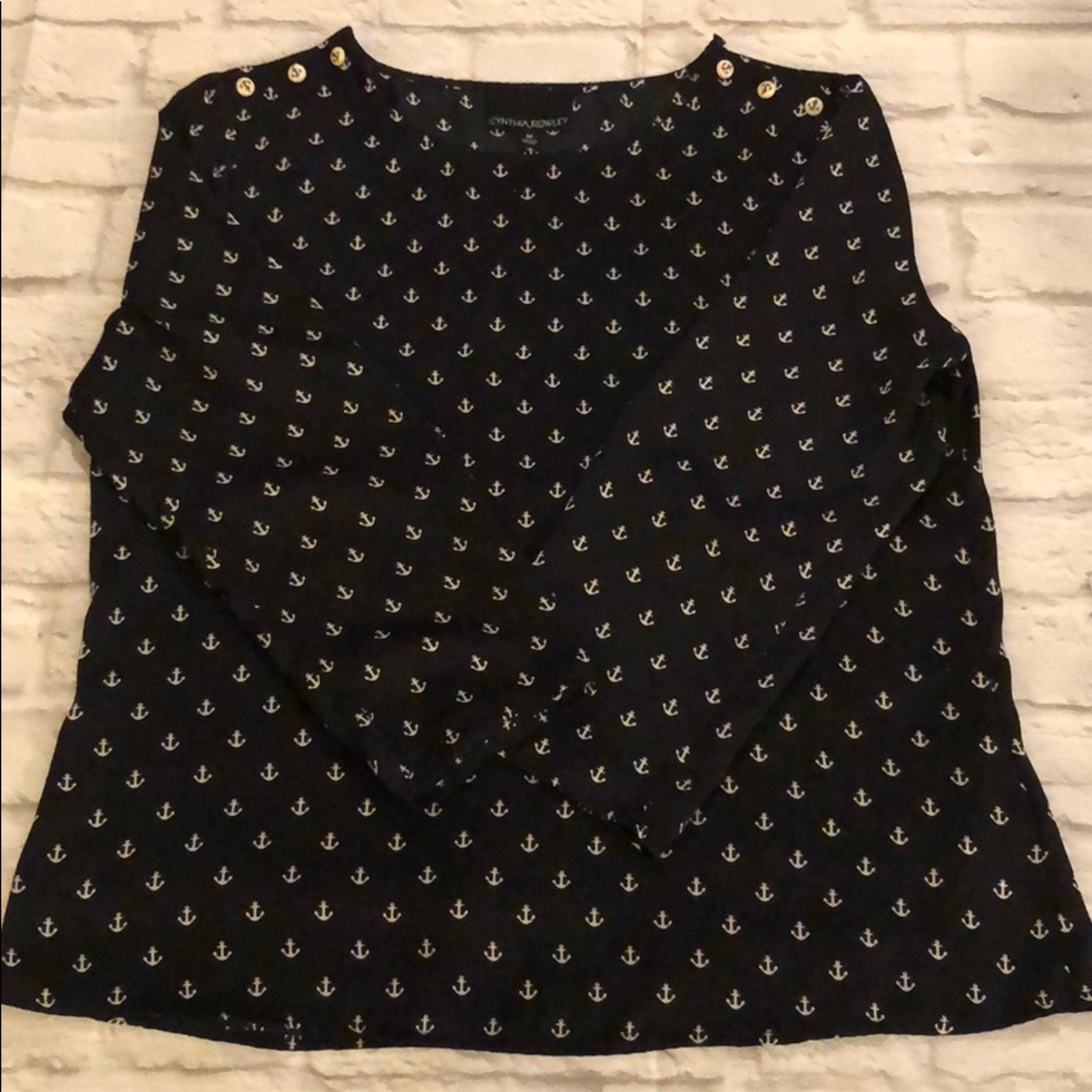 Sz M Cynthia Rowley navy/white anchor blouse